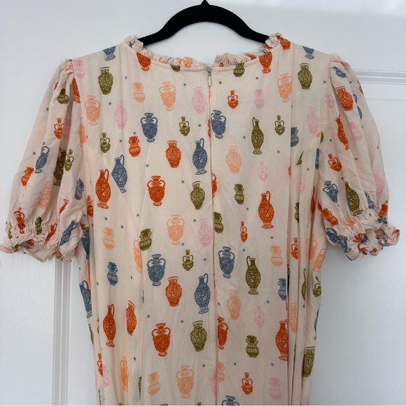 JessaKae (XL) Madrigal Dress Cream Bohemian Puff Sleeve Tie Waist Midi Dress - Picture 10 of 12